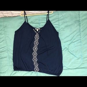 Old Navy Blue Cami with White Leaf Design